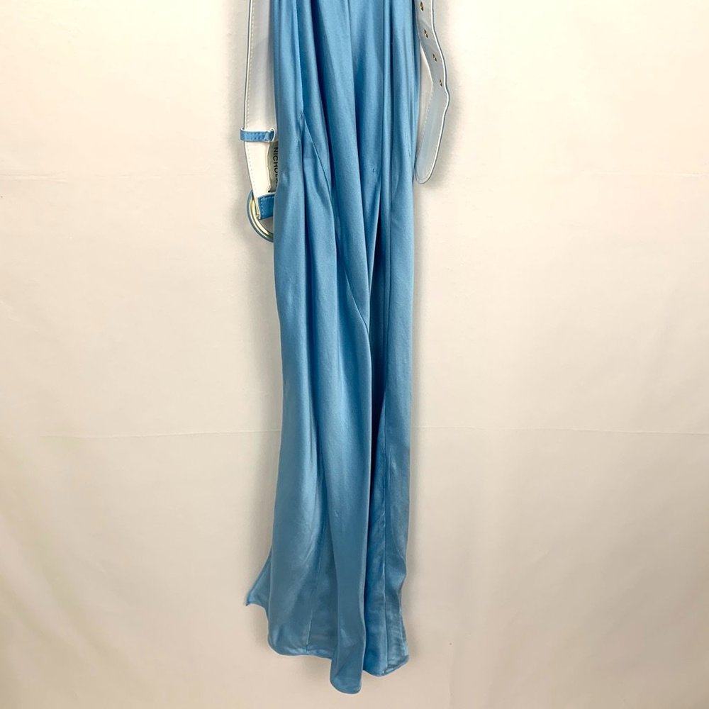NWT Nicholas x Revolve Simone Silk Maxi Dress Belted Slit Gown Sky Blue 2 - Picture 9 of 12